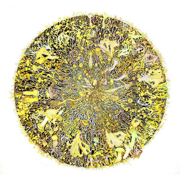 Artist Claire Burbridge's fine art print Mycelium Universe 1 (Fusion), from an original pen and ink drawing